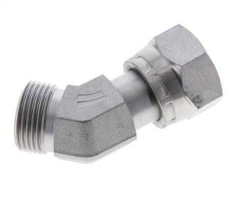 Raccord coudé 45° UN 1-3/16''-12 x UN 1-3/16''-12 F/M en acier zingué ORFS 400 Bar - Hydraulique