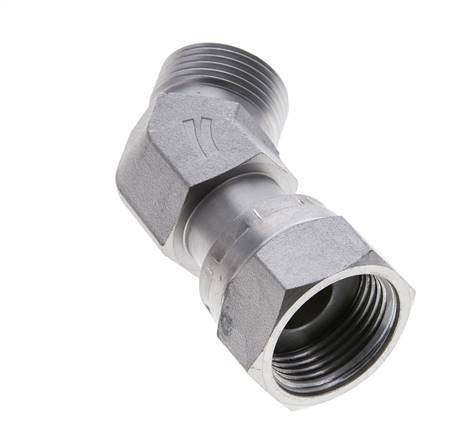 Raccord coudé 45° UN 1-3/16''-12 x UN 1-3/16''-12 F/M en acier zingué ORFS 400 Bar - Hydraulique