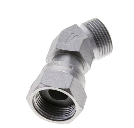 Raccord coudé 45° UN 1-3/16''-12 x UN 1-3/16''-12 F/M en acier zingué ORFS 400 Bar - Hydraulique