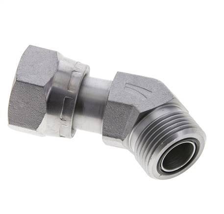 Raccord coudé 45° UN 1-3/16''-12 x UN 1-3/16''-12 F/M en acier zingué ORFS 400 Bar - Hydraulique