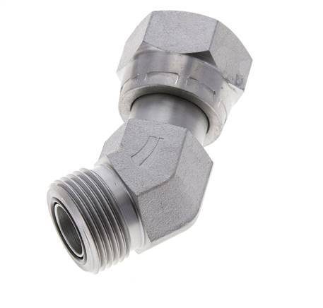 Raccord coudé 45° UN 1-3/16''-12 x UN 1-3/16''-12 F/M en acier zingué ORFS 400 Bar - Hydraulique