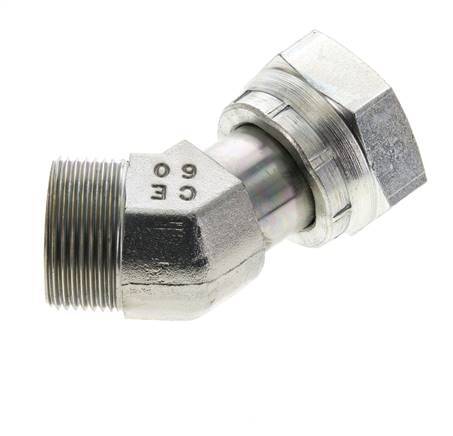 UN 1-7/16''-12 x UN 1-7/16''-12 F/M Zinc plated Steel 45 deg Elbow Fitting ORFS 400 Bar - Hydraulic