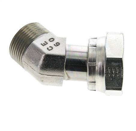 UN 1-7/16''-12 x UN 1-7/16''-12 F/M Zinc plated Steel 45 deg Elbow Fitting ORFS 400 Bar - Hydraulic