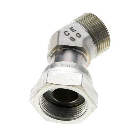 UN 1-7/16''-12 x UN 1-7/16''-12 F/M Zinc plated Steel 45 deg Elbow Fitting ORFS 400 Bar - Hydraulic
