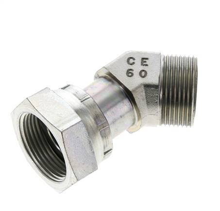 UN 1-7/16''-12 x UN 1-7/16''-12 F/M Zinc plated Steel 45 deg Elbow Fitting ORFS 400 Bar - Hydraulic
