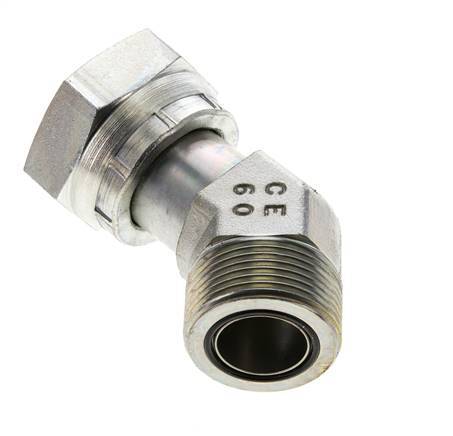 UN 1-7/16''-12 x UN 1-7/16''-12 F/M Zinc plated Steel 45 deg Elbow Fitting ORFS 400 Bar - Hydraulic