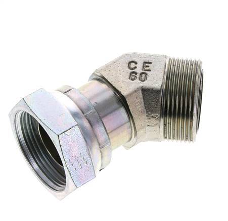 UN 1-11/16''-12 x UN 1-11/16''-12 F/M Zinc plated Steel 45 deg Elbow Fitting ORFS 250 Bar - Hydraulic