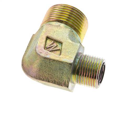 Raccord coudé 90° en acier zingué UN 1-3/16''-12 x UN 13/16''-16 mâle ORFS 400 Bar - Hydraulique