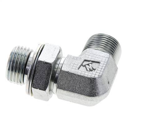 Raccord coudé 90° en acier zingué UN 13/16''-16 x G 1/2'' mâle ORFS 400 Bar - Hydraulique
