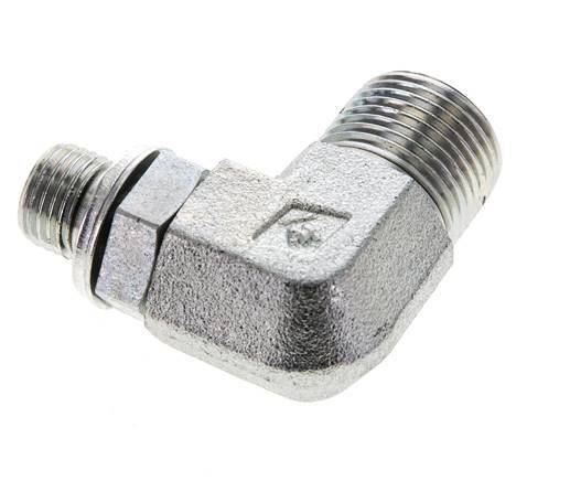 Raccord coudé 90° en acier zingué UN 13/16''-16 x G 1/4'' mâle ORFS 400 Bar - Hydraulique