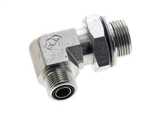 UN 13/16''-16 x G 3/4'' Male Zinc plated Steel 90 deg Elbow Fitting ORFS 400 Bar - Hydraulic