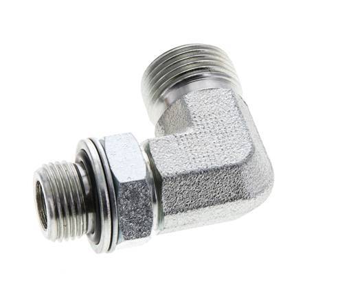 UN 13/16''-16 x G 3/8'' Male Zinc plated Steel 90 deg Elbow Fitting ORFS 400 Bar - Hydraulic