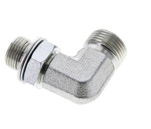 Raccord coudé 90° en acier zingué UN 13/16''-16 x G 3/8'' mâle ORFS 400 Bar - Hydraulique