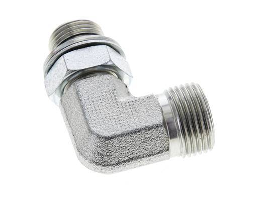 Raccord coudé 90° en acier zingué UN 13/16''-16 x G 3/8'' mâle ORFS 400 Bar - Hydraulique