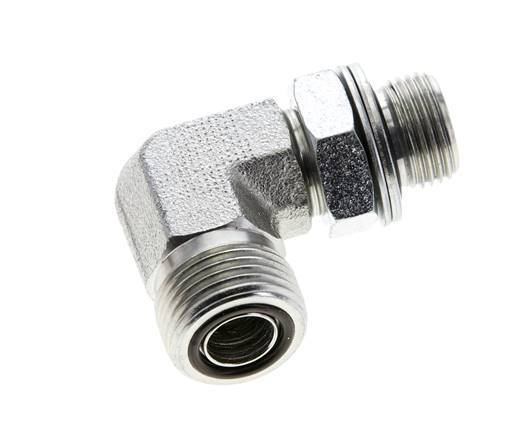 Raccord coudé 90° en acier zingué UN 13/16''-16 x G 3/8'' mâle ORFS 400 Bar - Hydraulique