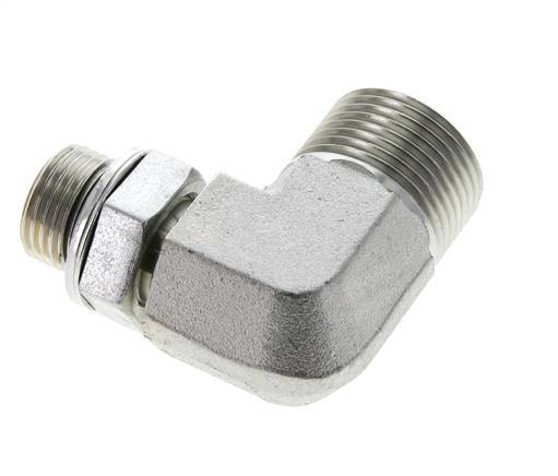 Raccord coudé 90° en acier zingué UN 1-3/16''-12 x G 1/2'' mâle ORFS 400 Bar - Hydraulique