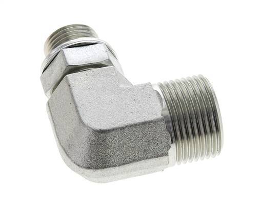 Raccord coudé 90° en acier zingué UN 1-3/16''-12 x G 1/2'' mâle ORFS 400 Bar - Hydraulique