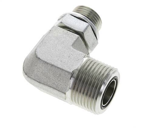 Raccord coudé 90° en acier zingué UN 1-3/16''-12 x G 1/2'' mâle ORFS 400 Bar - Hydraulique