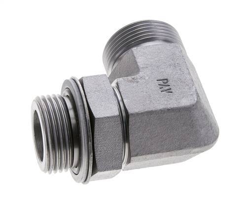 Raccord coudé 90° en acier zingué UN 1-7/16''-12 x G 1'' mâle ORFS 315 Bar - Hydraulique