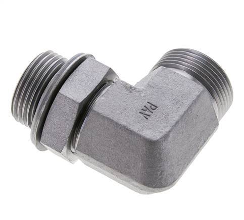 Raccord coudé 90° en acier zingué UN 1-7/16''-12 x G 1'' mâle ORFS 315 Bar - Hydraulique