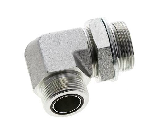 UN 1-7/16''-12 x G 1 1/4'' Male Zinc plated Steel 90 deg Elbow Fitting ORFS 250 Bar - Hydraulic