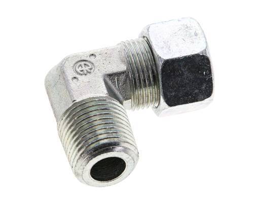 1/2'' NPT Male x 15L Zinc plated Steel 90 deg Elbow Cutting ring 315 Bar DIN 2353