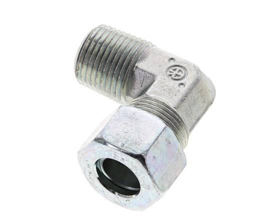 1/2'' NPT Male x 15L Zinc plated Steel 90 deg Elbow Cutting ring 315 Bar DIN 2353