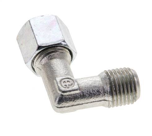 1/4'' NPT Male x 8L Zinc plated Steel 90 deg Elbow Cutting ring 315 Bar DIN 2353