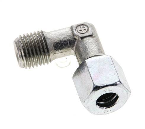 1/4'' NPT Male x 8L Zinc plated Steel 90 deg Elbow Cutting ring 315 Bar DIN 2353