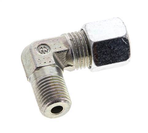 1/4'' NPT Male x 8S Zinc plated Steel 90 deg Elbow Cutting ring 630 Bar DIN 2353