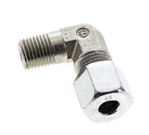 1/4'' NPT Male x 8S Zinc plated Steel 90 deg Elbow Cutting ring 630 Bar DIN 2353