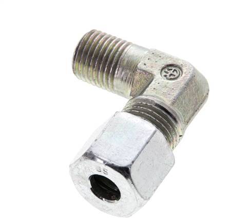 1/4'' NPT Male x 8S Zinc plated Steel 90 deg Elbow Cutting ring 630 Bar DIN 2353