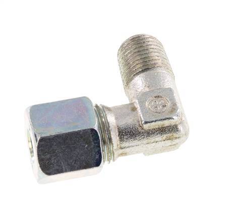 Raccord coudé R 1/4'' mâle x 8S en acier zingué à 90 degrés 630 Bar DIN 2353