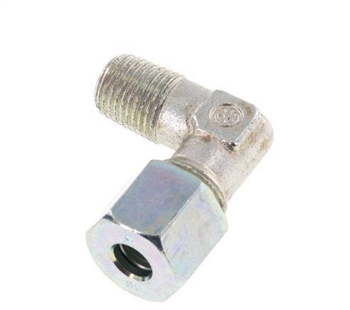 Raccord coudé R 1/4'' mâle x 8S en acier zingué à 90 degrés 630 Bar DIN 2353