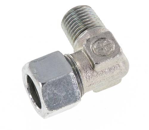 R 1/4'' mâle x 12LL Acier zingué Raccord coudé à 90 degrés 100 Bar DIN 2353