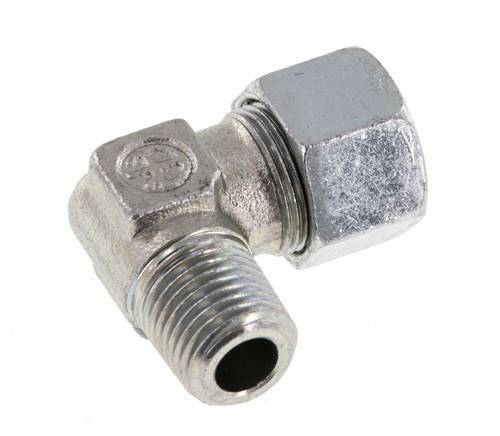 R 1/4'' mâle x 12LL Acier zingué Raccord coudé à 90 degrés 100 Bar DIN 2353