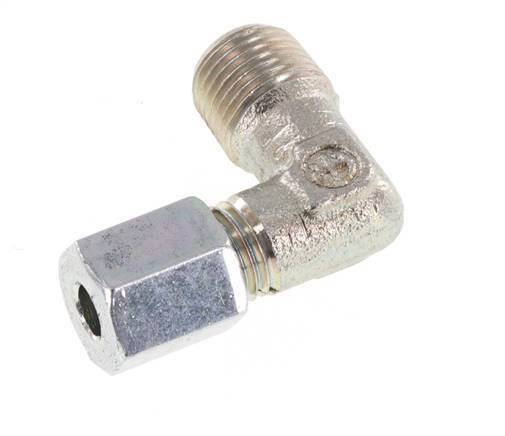 R 1/8'' Mâle x 4LL Acier zingué Raccord coudé à 90 degrés 100 Bar DIN 2353
