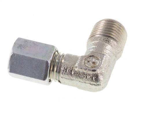R 1/8'' Mâle x 4LL Acier zingué Raccord coudé à 90 degrés 100 Bar DIN 2353