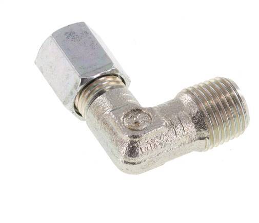 R 1/8'' Mâle x 4LL Acier zingué Raccord coudé à 90 degrés 100 Bar DIN 2353