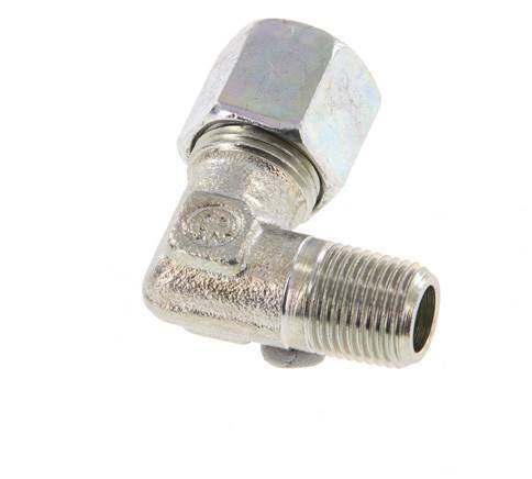 R 1/8'' Mâle x 8LL Acier zingué Raccord coudé à 90 degrés 100 Bar DIN 2353