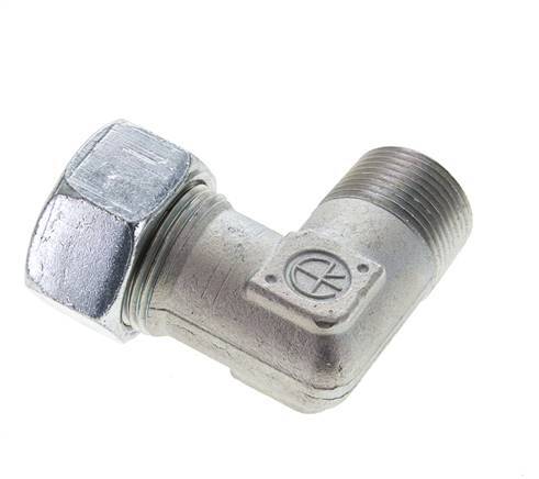 3/4'' NPT Male x 22L Zinc plated Steel 90 deg Elbow Cutting ring 160 Bar DIN 2353