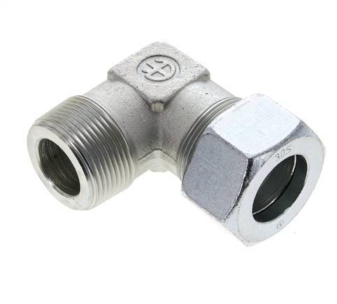 1 1/4'' NPT Male x 30S Zinc plated Steel 90 deg Elbow Cutting ring 400 Bar DIN 2353