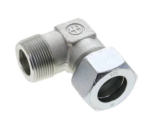 1 1/4'' NPT Male x 30S Zinc plated Steel 90 deg Elbow Cutting ring 400 Bar DIN 2353