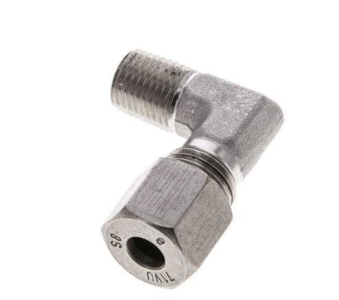 1/4'' NPT Male x 8S Stainless steel 90 deg Elbow Cutting ring 630 Bar DIN 2353