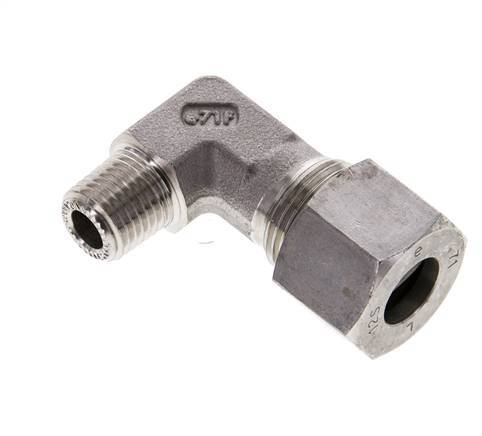 1/4'' NPT Male x 12S Stainless steel 90 deg Elbow Cutting ring 630 Bar DIN 2353