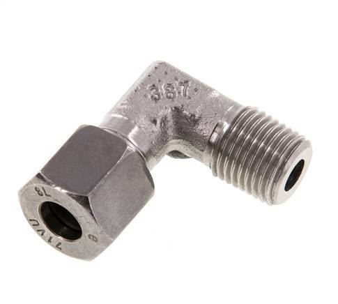 R 1/4'' mâle x 8L Raccord coudé 90° en acier inoxydable 315 Bar DIN 2353