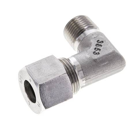 3/8'' NPT Male x 12S Stainless steel 90 deg Elbow Cutting ring 630 Bar DIN 2353