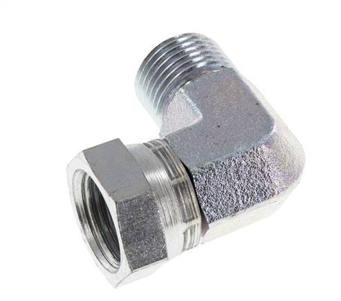 G 1/2'' M/F Zinc plated Steel 90 deg Elbow Fitting 300 Bar - Hydraulic