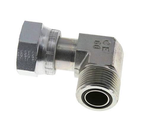 Raccord coudé 90° UN 1-3/16''-12 x UN 1-3/16''-12 M/F en acier zingué ORFS 400 Bar - Hydraulique