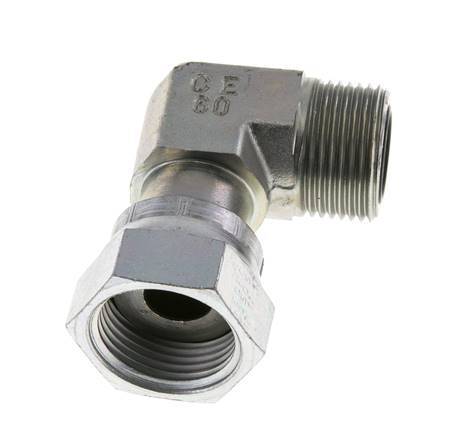 Raccord coudé 90° UN 1-3/16''-12 x UN 1-3/16''-12 M/F en acier zingué ORFS 400 Bar - Hydraulique